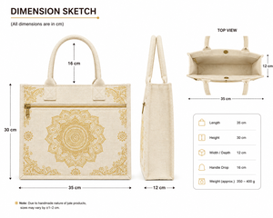 Bolsa de yute laminada blanca con estampado de mandala dorado, ecológica, reutilizable, para compras, al por mayor - Product Image 4