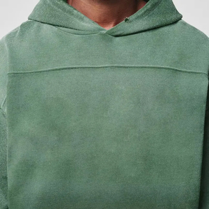 Sudadera con capucha oversize de hombro caído y bajo sin rematar, estilo urbano y a la moda, personalizable, con efecto descolorido por el sol y lavado ácido, sudaderas lisas, MOQ bajo, ropa urbana - Product Image 5