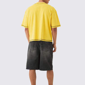 T-shirt Homme Oversize Personnalisé avec Poche, Coutures Contrastées, Coton Épais, Style Streetwear Décontracté, Haut Uni d'Été pour Homme, Coupe Oversize Contrastée - Product Image 3