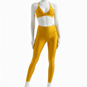 Conjunto de Yoga de 2 Piezas para Mujer, Color Sólido, Spandex/Nailon, Sin Costuras, Cintura Alta Elástica, Tallas Grandes, Ropa Deportiva con Logotipo - Product Image 4