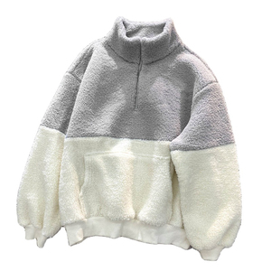 Sweat-shirt unisexe oversize en polaire à demi-zip, color block, col montant, décontracté, pour l'hiver, coupe classique, anti-boulochage, tricoté - Product Image 2