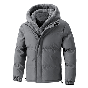 Chaqueta Acolchada con Capucha para Hombre, Color Sólido, Resistente al Viento, Relleno Grueso de Poliéster, Abrigo Casual de Invierno con Forro de Sherpa y Cierre de Cremallera - Product Image 2