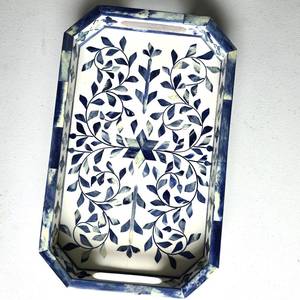 Hand Crafted Bone Inlay Blue Tray - Farmhouse <b>Coffee</b> <b>Table</b> Tray - Vintage perfume tray - Pearl Decorative Tray - Serving Tray - Product Image 1