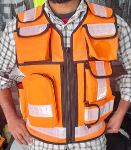 Safety Vest Custom Demand Front Zipper Mesh Multifunctional Pockets Reflective Safety Clothing LED <b>Flash</b> Tactical Security Vest - Product Image 3