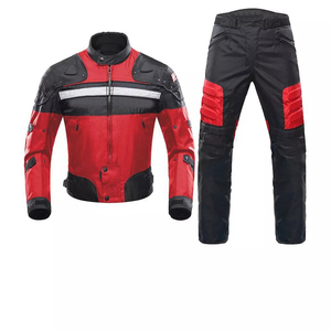 Combinaison de moto pour homme en PU rouge et noir, manches longues, coupe-vent, protection toutes saisons, veste et pantalon - Product Image 1