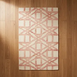 Tapis rectangulaire moderne géométrique abstrait en laine tuftée à la main, à poils moyens, lavable, avec envers en polypropylène, pour salon - Product Image 3