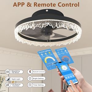 Elegante Ventilador de Techo LED de 16 Pulgadas con Luz, Silencioso, de Montaje Empotrado, 5 Aspas, Control Remoto, Negro, Tipo Lámpara de Araña - Product Image 3