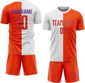 ชุดเสื้อฟุตบอลสีส้มขาวแบบซับลิเมชั่นสั่งทำพิเศษสำหรับผู้ใหญ่ 男女  ระบายเหงื่อได้ดี แขนสั้น คอวี - Product Image 1