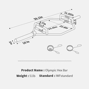 For Olympic 56\" Chrome Finish Hex <b>Bar</b> Trap Deadlift <b>Bar</b> with Two Handles for Squats Deadlifts Shrugs <b>Weight</b> Lifting Barbells - Product Image 4
