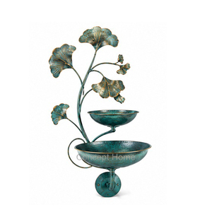 อ่างน้ำนกติดผนังโลหะ รูปทรงดอกไม้ ดีไซน์ใบแปะก๊วยเคลือบสีพาติน่า สำหรับตกแต่งสวนกลางแจ้ง รูปทรงไม่สมมาตร - Product Image 6