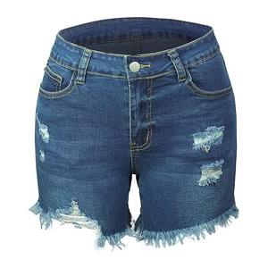 Shorts de mezclilla de algodón para mujer, con bolsillos rotos, casuales, de mezclilla, a la moda para el verano, estilo streetwear. - Product Image 1