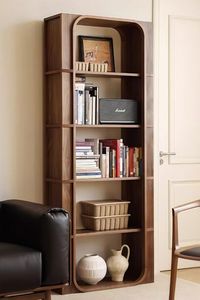 Modern Teak Wood <b>Corner</b> Bookshelf with Cozy <b>Seating</b> and Built-In <b>Storage</b> - Product Image 2