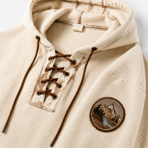 Sweat à capuche oversize en molleton doux, texture gaufrée vintage, avec lacets, pour streetwear, étiquette personnalisée OEM - Product Image 4
