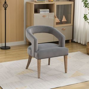 Moderna Sedia Accent con Schienale Aperto e Seduta Larga 65,5 cm in Grigio con Gambe in Legno per Sala da Pranzo, Club, Cucina, Soggiorno - Product Image 1