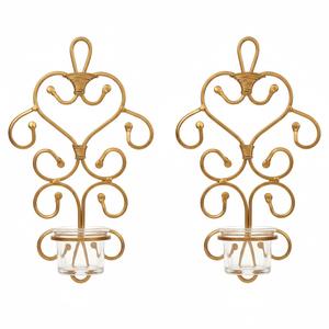 Juego de 2 candelabros de pared de metal dorado, portavelas de hierro para colgar en la pared, para decoración del hogar, bodas y sala de estar - Product Image 3