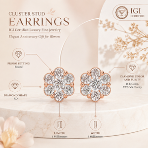 10K <b>Gold</b> Lab Grown Diamond Cluster <b>Stud</b> <b>Earrings</b> | IGI Certified Luxury Fine Jewelry | Elegant Anniversary Gift for Women Gift - Product Image 5