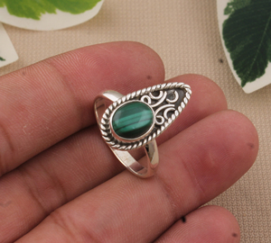 Bague Vintage en Malachite, Argent Sterling 925, Style Classique Sud-ouest, Pierre Naturelle Verte Bandée, pour Femme, Vente en Gros - Product Image 3