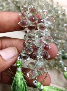 Cuentas de Amatista Verde Natural de Doble Punta Facetadas en Forma de Briolette, Hilo de 8 Pulgadas, Perforadas en el Centro, Piedras Preciosas Sueltas para Joyería - Product Image 2