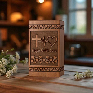 Personalized Rosewood Cremation Urn: Hope, Faith, Love, Cross & Heart wooden urn for ashes Memorial Keepsake by AYAANS - Product Image 4