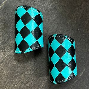 2026 Trending Boho Turquoise Checkered Hand <b>Tooled</b> Genuine Cowhide <b>Leather</b> Scarf Slide Western Designer Scarf Holder for Cowgirl - Product Image 4