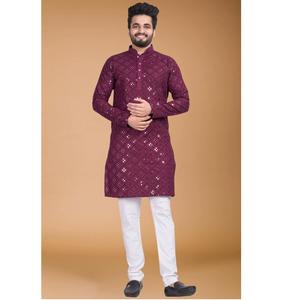 Ensemble Kurta Pyjama pour Homme de Qualité Supérieure, Tenue Traditionnelle Indienne Ethnique en Mélange Coton-Lin, Confortable pour les Fêtes, En Vente - Product Image 1