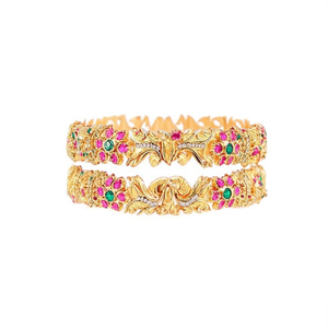 18K Gold Plated <b>Copper</b> Peacock Kada <b>Bangles</b> for Engagement Classic Zircon Bracelets - Product Image 1