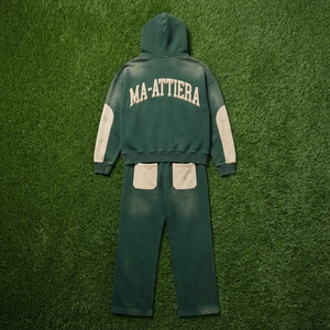 Conjunto de chándal de dos piezas con sudadera con capucha extragrande personalizada con cremallera y pantalones deportivos de pierna ancha - Product Image 6