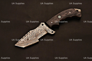 Cuchillo de caza hecho a mano de acero de Damasco con punta de clip, mango de madera Pakka, hoja de espiga completa, herramienta de supervivencia para exteriores de grado industrial - Product Image 6