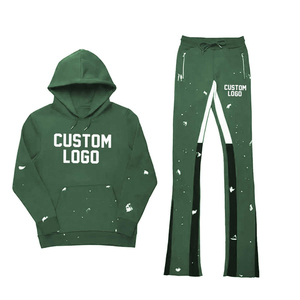 Clothes Man Sets 100% Cotton High Quality Warm Orange Flared Tracksuits Custom Logo Hoodie Sweatpants Two Piece Set - Product Image 2