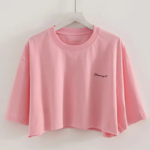 เสื้อยืดโอเวอร์ไซส์ทรงครอป แขนสั้น คอกลม ผ้าฝ้าย สไตล์ลำลอง สตรีทแวร์ ทรงหลวมสำหรับผู้หญิง - Product Image 1