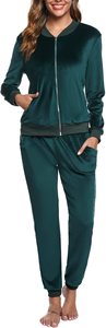 Ensemble de survêtement en velours pour femmes grandes tailles, manches longues, fermeture éclair sur le devant, couleur unie, décontracté, style jogging, tenue d'automne, coupe ample, pyjama - Product Image 4