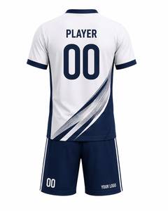 Ensemble de maillots de football unisexes personnalisés, blanc et marine, col en V, impression sublimée, respirant, anti-transpiration, polyester écologique - Product Image 6