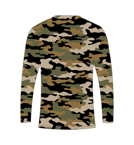 Camiseta personalizada sublimada de manga larga para hombre con estampado clásico de camuflaje forestal para deportes y uso casual. - Product Image 3