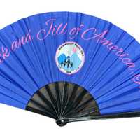 Éventail pliant en PVC écologique Jack Jill America, logo personnalisé, bleu, accessoire promotionnel pour événements, fêtes, danse, personnalisable