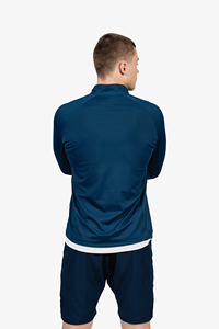 <b>Men's</b> Navy Blue Quarter Zip <b>Pullover</b> Sweatshirt Regular Fit Solid Color Sporty Knitted Polyester Stand Collar Long Sleeve - Product Image 3