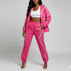 Ensemble de survêtement sportif vintage en coton brodé de dentelle avec logo personnalisé de haute qualité pour femme, avec passepoil, fermeture éclair, 2 pièces, hiver - Product Image 4