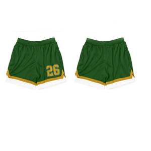 Shorts en mesh respirant de haute qualité 160 GSM, bleu avec empiècements latéraux roses, logo sublimé, shorts pour homme - Product Image 4