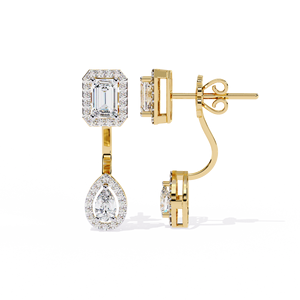 Emerald And Pear Cut Diamond Halo Detachable Ear <b>Jacket</b> Earrings Elegant Womens Jewelry Gift - Product Image 1