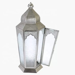 Refined <b>Silver</b> Metal Moroccan <b>Lantern</b> with Frosted Embossed Glass Decorative Candle Holder for Ramadan Home Decor - Product Image 3