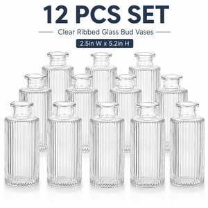 Ensemble de 12 vases à fleurs <span class=keywords><strong>en</strong></span> <span class=keywords><strong>verre</strong></span> côtelé transparent pour la décoration de table de mariage, la décoration de la maison et les centres de table pour événements - Product Image 2