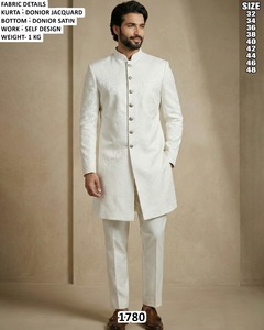 Kurta Jacquard Bandhani Noir pour Homme avec Motif Intégré, Coupe Droite, Longueur Ras du Sol, Tenue Traditionnelle, Séchage Rapide, Idéal pour Mariage - Product Image 3