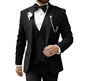 Costume de smoking en velours côtelé rouge pour homme avec revers noirs, gilet à simple boutonnage, nœud papillon, respirant, style britannique, tenue de cérémonie pour adultes - Product Image 3