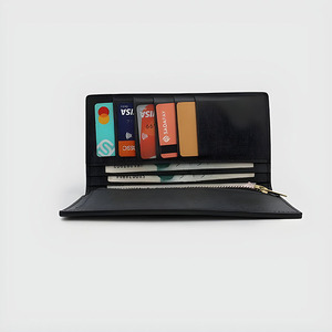 Classic Black Genuine Leather Long <b>Wallet</b> Featuring Multiple Card Slots Cash Compartments And Secure <b>Zip</b> Pocket For Everyday Use - Product Image 3