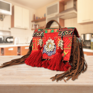 Premium Quality Kambhari <b>Patchwork</b> Red Color Boho Hand <b>Bag</b> Available for Affordable Price from India - Product Image 4