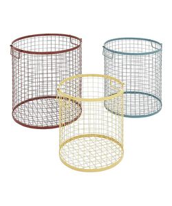 Cesta de Almacenamiento Redonda de Alambre Metálico con Base de Madera y Asas, Estilo Nórdico, Organizador Multiusos - Product Image 1