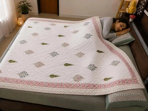 Artisan Hand Block Print Cotton Quilt Breathable Floral Razai Lightweight Indian Kantha Style <b>Bohemian</b> <b>Bedding</b> Blanket - Product Image 3