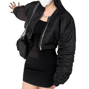 Women's Bomber Jackets Polyester Bomber Cropped Jacket Custom Zipper Closure Elastic Waist <b>Out</b> Wear Cropped Bomber Jacket - Product Image 2