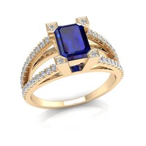 Bagues de Mariage REYES de Luxe en Or Jaune 14K avec Saphir Bleu pour Femme – Bijoux Fins au Design Élégant, Idéales pour Fiançailles et Cadeaux de Fête - Product Image 2