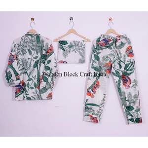 ชุดนอนผ้าฝ้ายแท้ 100% แบบยาว สวมใส่สบาย ชุดนอนนุ่มๆ สำหรับผู้ใหญ่ ลายพิมพ์บล็อกด้วยมือ ระบายอากาศได้ดี ทันสมัย เหมาะสำหรับใส่ในช่วงกลางคืนในฤดูร้อน - Product Image 4