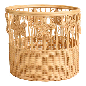 Panier à fleurs en rotin naturel, panier décoratif en osier à motif floral pour la décoration de la maison, le rangement du linge, des jouets, la chambre d'enfant, la salle de jeux des enfants - Product Image 1
